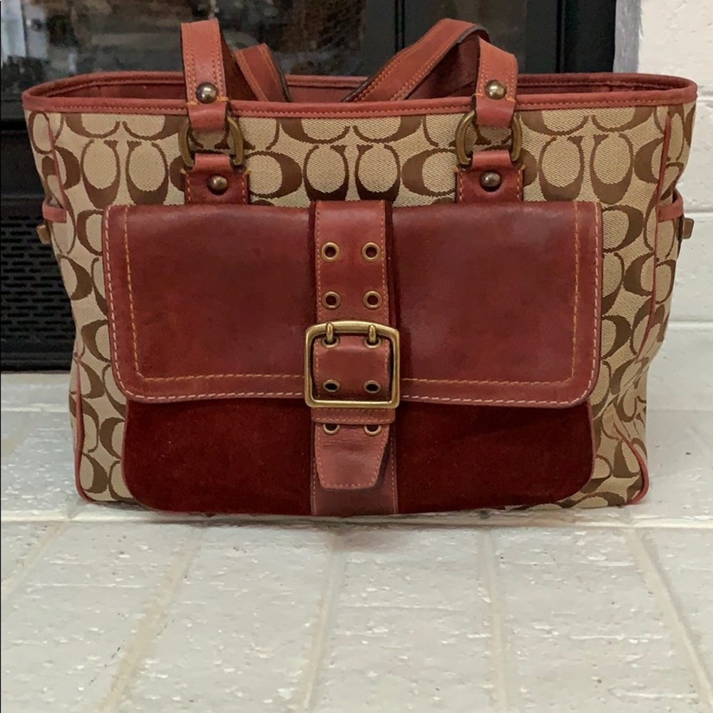 Burgundy coach signature tote
